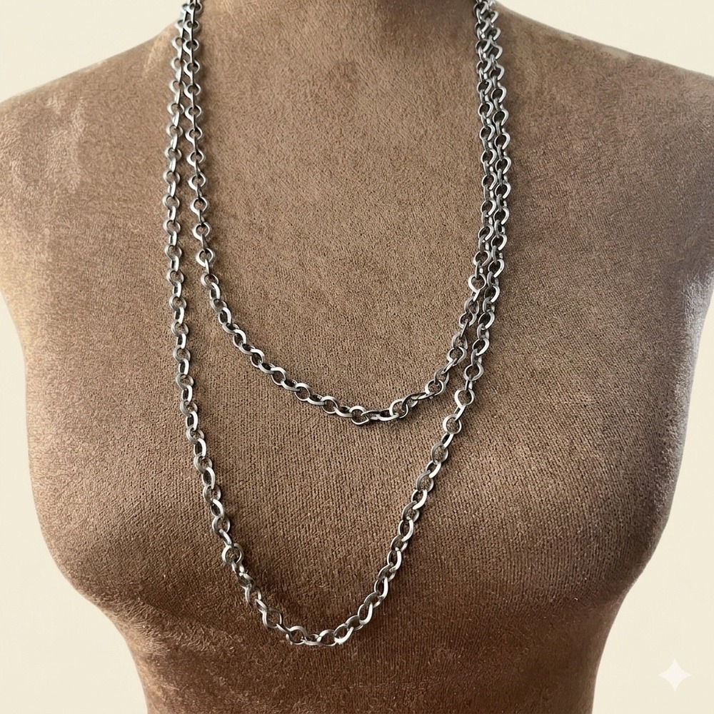 Vintage Silver Tone Extra Long 56" Rolo Link Chain Necklace Grunge 90s Y2K